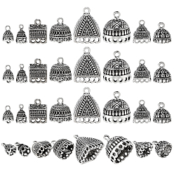 Antique Silver 32Pcs 8 Styles Tibetan Style Alloy Pendant Bails, Tassel Cap Bails, Antique Silver, 14~24x13~20mm, 4pcs/style