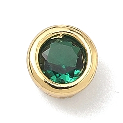 Зеленый Плоские круглые латунные микропаве кабошоны из кубического циркония, стойки покрытие, долговечный, без свинца и без кадмия, реальный 18 k позолоченный, зелёные, 5x3.5 мм