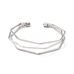 Silver Triple Line Cuff Bangles, Wire Wrap Iron Open Bangle for Women, Silver, Inner Diameter: 2-3/8 inch(5.9cm)
