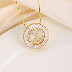 Letter X Кольцо из латуни с прозрачными кубическими цирконами и подвеской в виде буквы, цепочка-коробка, золотые, Письмо X, 17.72 дюйм (45 см)