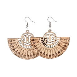 пшеница Болтаются серьги, с деревянными большими подвесками и медными находками, форма вентилятор, цвет пшеницы, 67.5 мм, кулон: 47.5x64.6x2.6 мм, контактный: 0.6 мм