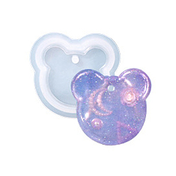 Медведь DIY силиконовые формы кулон, формы из смолы, для уф-смолы, изготовление ювелирных изделий из эпоксидной смолы, медведь, 50x52x8.5 мм, отверстие : 4 мм