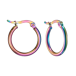 Rainbow Color Серьги из 304 нержавеющей стали, гипоаллергенные серьги, Кольцевая форма, Радуга цветов, 12 датчик, 19~21x2 мм, штифты : 0.7~1.3x0.68 мм