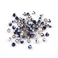 Gemischte Farbe Klasse aaa galvanisierte Glasperlen Spacer Perlen, facettierte Bicone, Gemischte Farbe, 4x3 mm, Loch: 1 mm, ca. 600 Stk. / Beutel