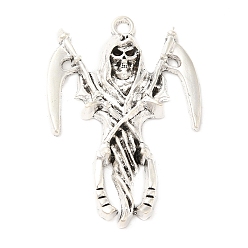 Античное Серебро Тибетский сплав стиля большие кулоны, Хэллоуин смертельный талисман, античное серебро, 55x38.5x7 мм, отверстие : 3.2 мм