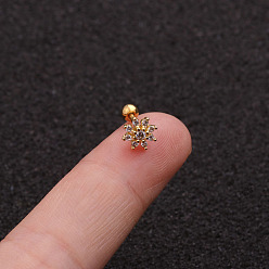 Снежинка Серьги-гвоздики из латуни с микропаве из прозрачного кубического циркония для женщин, 316l штифты из нержавеющей стали, золотые, снежинка, 6 мм, штифты : 0.8 мм
