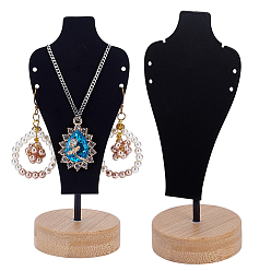 Negro Soportes de exhibición de joyería de hierro con forma de busto y base redonda de madera., Organizador de joyas para collares y pendientes, negro, 5x5.7x13.7 cm