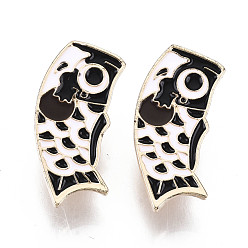 Black Alloy Brooches, Enamel Pin, with Butterfly Clutches, Fish Flags, Light Gold, Black, 27.5x16x2mm, Pin: 1mm