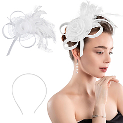 Белый Аксессуары для волос из полиэстера и перьев, с железными аллигаторными заколками для волос, белые, 140x115x5 мм