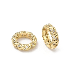 Настоящее золото 18K Латунные прозрачные фианиты европейские бусины, витая бусина с большим отверстием, без кадмия и без свинца, стойки покрытие, долговечный, реальный 18 k позолоченный, 11x3 мм, отверстие : 7 мм