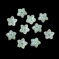 Зелено-Желтый Окрашенные и нагретые стеклянные колпачки для бусин, 5-лепестков цветка, зеленый желтый, 9x9.5~10x3.8 мм, отверстие : 1 мм