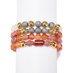 Mixed Color 4Pcs 4 Style Mixed Natural Agate Beaded Stretch Bracelets Set, Gemstone Jewelry for Women, Mixed Color, Inner Diameter: 2-1/8~2-1/4 inch(5.3~5.8cm), 1Pc/style