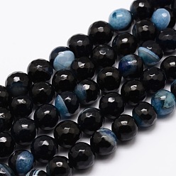 Licht Himmel blau Gefärbt natürliche Achat facettierte runde Perlen-Stränge, Licht Himmel blau, 12 mm, Bohrung: 1 mm, ca. 32 Stk. / Strang, 14.9 Zoll