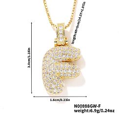 Letter F Элегантные латунные микропаве прозрачные кубические цирконии 3d начальные ожерелья, идеальный подарок для нее, золотые, Буква F, 15.75 дюйм (40 см)