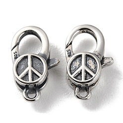 Античное Серебро 925 застежки-когти из таиландского стерлингового серебра, знак мира, с печатью 925, античное серебро, 12.5x7.5x4 мм, отверстие : 1.2 мм