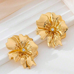 Золотистый Железные серьги-гвоздики в форме цветка, золотые, со стразами, золотые, 42x37 мм