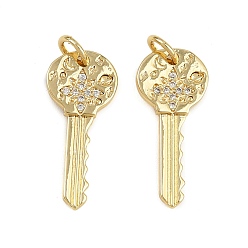 Золотой Латунные микро проложить кубического циркония подвески, ключ, с целью перехода в кольце, долговечный, без кадмия и без свинца, стойки покрытие, золотые, 21x9.5x1.5 мм, отверстие : 3 мм