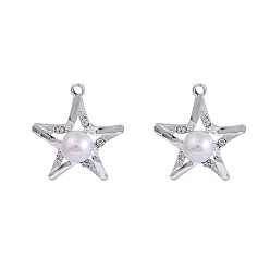 Звезда Подвески из сплава и страза, с пластиковой имитационной жемчужиной, платина, звезда, 25~30 мм