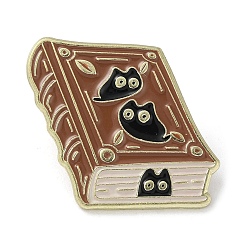 Book Épingles en émail de chat noir, broche en alliage pour vêtements de sac à dos, livre, 24.5x27.5x1.5mm