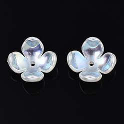 Creamy White Electroplated 4-Petal ABS Plastic Imitation Pearl Bead Caps, Flower, Creamy White, 17x17x7mm, Hole: 1.6mm