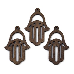 Кокосово-Коричневый Подвески из орехового дерева, хамса рука, кокосового коричневый, 44x28.5x2.5 мм, отверстие : 2 мм