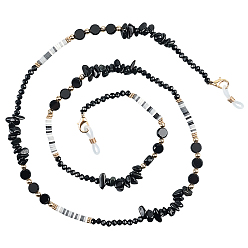 Черный 1полимерная глина с хрустальным сплавом и шейным ремешком для очков, цепочки для очков с резиновыми петлями на концах, чёрные, 780 мм