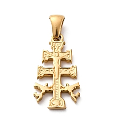 Золотой 304 подвески из нержавеющей стали, ионное покрытие (ip), амулеты в виде креста каравака, золотые, 23x13x2 мм, отверстие : 5.5x2.5 мм