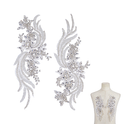 Белый 2шт. полиэстер, аппликации из фетра и бисера для рукоделия в виде цветов, со стеклянными стразами, аксессуары для костюма, швейные украшения, белые, 375x148x6 мм