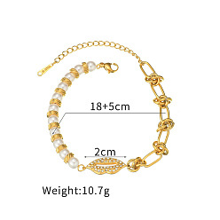 Lip 304 Bracelets à maillons en acier inoxydable ornés de strass et de perles d'imitation pour femmes, or, blanc, lèvre, 7.09 pouce (18 cm)