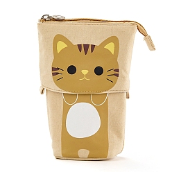 Cat Shape Canvas Shrinkable Pencil Case Zipper Pouches, Multi-Purpose Pen Holder, for Office & School Supplies, Rectangle, Cat Shape, 100~170x120x52mm