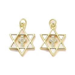 Звезда Латунные микропаве прозрачные подвески с фианитом, без кадмия и без свинца, с оболочкой, реальный 18 k позолоченный, звезда, 21x15.5x2.5 мм, отверстие : 3.5 мм