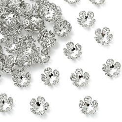 Real Platinum Plated SHEGRACE Brass Bead Caps, Cadmium Free & Nickel Free & Lead Free, Flower, Real Platinum Plated, 8.5x8.5x4mm, Hole: 0.8mm