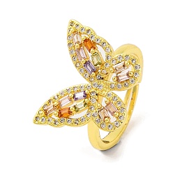 Разноцветный Регулируемые кольца из латуни бабочки с микропаве и цирконием для женщин, без кадмия, без никеля и без свинца, реальный 18 k позолоченный, красочный, внутренний диаметр: 18 мм