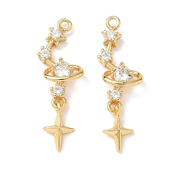 Звезда Латунные микро проложить кубического циркония подвески, без никеля , реальный 18 k позолоченный, звезда, 27x9x4 мм, отверстие : 1.4 мм