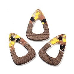 Желтый Кулон из орехового дерева, смола и золотая фольга, слеза, желтые, 45x30x3.5 мм, отверстие : 2 мм