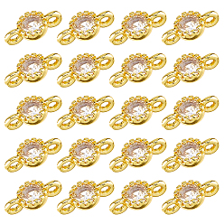 Прозрачный 24 шт. латунные плоские круглые подвески-подвески с кубическим цирконием, золотые, прозрачные, 9x4.5~5x3 мм, отверстие : 1 мм