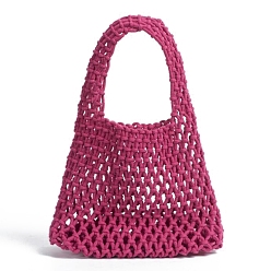 Medium Violet Red Woven Cotton Handbags, Women's Net Bags, Shoulder Bags, Medium Violet Red, 30x21x8cm