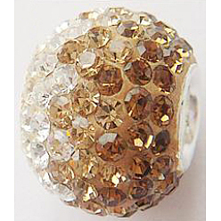 246_Lt. Colorado Topaz Austrian Crystal with 925 Sterling Silver Single Core European Beads, Large Hole Beads, Rondelle, 246_Lt. Colorado Topaz, 14x12mm, Hole: 4.5mm