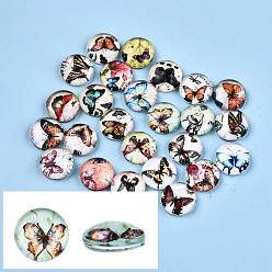 Mixed Color Printed Glass Half Round/Dome Cabochons, Mixed Color, 10x4mm