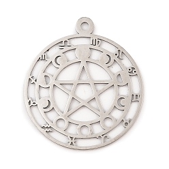 Нержавеющая Сталь Цвет 201 подвески из нержавеющей стали, лазерная резка, пентаграмма с фазой луны и талисманом созвездия, цвет нержавеющей стали, 39.5x35x1 мм, отверстие : 2 мм