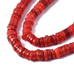 Orange Red Natural Freshwater Shell Beads Strands, Dyed, Flat Round/Disc, Heishi Beads, Orange Red, 5~6x1~2mm, Hole: 1mm, about 205~215pcs/strand, 15.35 inch(39cm)