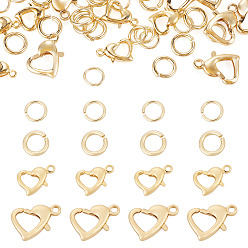 Real 18K Gold Plated 16Pcs Brass Lobster Claw Clasps, Heart, with 32Pcs Jump Ring, Real 18K Gold Plated, 10x7x2.5mm, Hole: 1.2mm