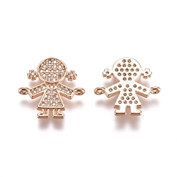 Розовое Золото Соединители из латуни с микропаве и кубическим цирконием, девушка, прозрачные, розовое золото , 15x15x1.9 мм, отверстие : 1 мм
