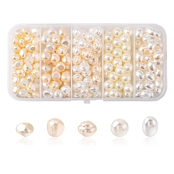 Seashell Color 5 Styles Imitation Pearl Acrylic Beads, Round & Spiral & Oval & Nuggets, Seashell Color, 7.5~9x7~9x6~8mm, Hole: 0.5~2mm, about 220pcs/box