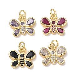 (52) Непрозрачная лаванда Латунные микро проложить кубического циркония подвески, бабочки прелести, стойки покрытие, долговечный, без кадмия и без свинца, реальный 18 k позолоченный, разноцветные, 14x16.5x3.5 мм, отверстие : 3.5 мм