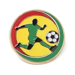 Green Football Theme Alloy Enamel Pins, Golden Lapel Pin Backs for Backpack Clothes, Flat Round with Football Player, Green, 25mm