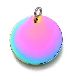 Rainbow Color Ионное покрытие (ip) 304 брелоки из нержавеющей стали, зеркальная полировка, с прыжковых колец, штамповка заготовок тегов, плоско-круглые, Радуга цветов, 20x1 мм, отверстие : 1.7 мм