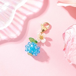 Светло-Голубой Подвесные украшения из синтетической императорской яшмы и стеклянных бусин с фруктовыми и цветочными узорами, с 304 из нержавеющей стали Lobster Claw застежками, Небесно-голубой, 43 мм