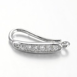 Платина Экологически чистые крючки для серег из латуни с фианитом, провод уха, с горизонтальной петлей, без свинца, без кадмии и без никеля, платина, 15.5x8x2 мм, отверстие : 1 мм, штифты : 0.8 мм