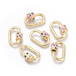 Real 18K Gold Plated Brass Screw Carabiner Lock Charms, with Enamel, for Necklaces Making, Long-Lasting Plated, Cadmium Free & Lead Free & Nickel Free, Oval, Colorful, Real 18K Gold Plated, 23x15x2mm, Screw: 7.5x6.5x6.5mm